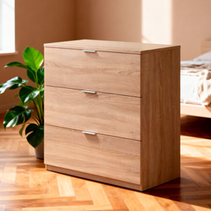 Cassettiera 3 Cassetti Comodino Senza Piedi Comò Mobile Camera da Letto Salvaspazio Design Minimal Moderno 77 x 38 x 80 Cm Rovere Canadese