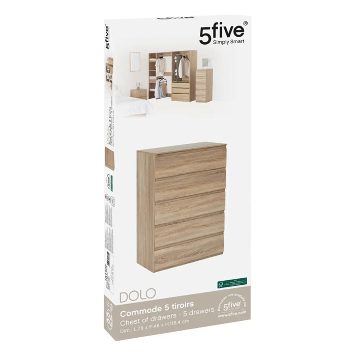 Commode 5 tiroirs "Dolo" effet bois naturel