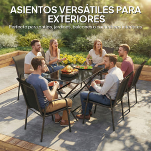 Juego de 6 Sillas de Jardín Exterior Apilables, Sillas Terraza Exterior con Reposabrazos, Asiento y Respaldo de Malla Transpirable, Estructura Metálica Resistente, 51x69x87 cm, Negro