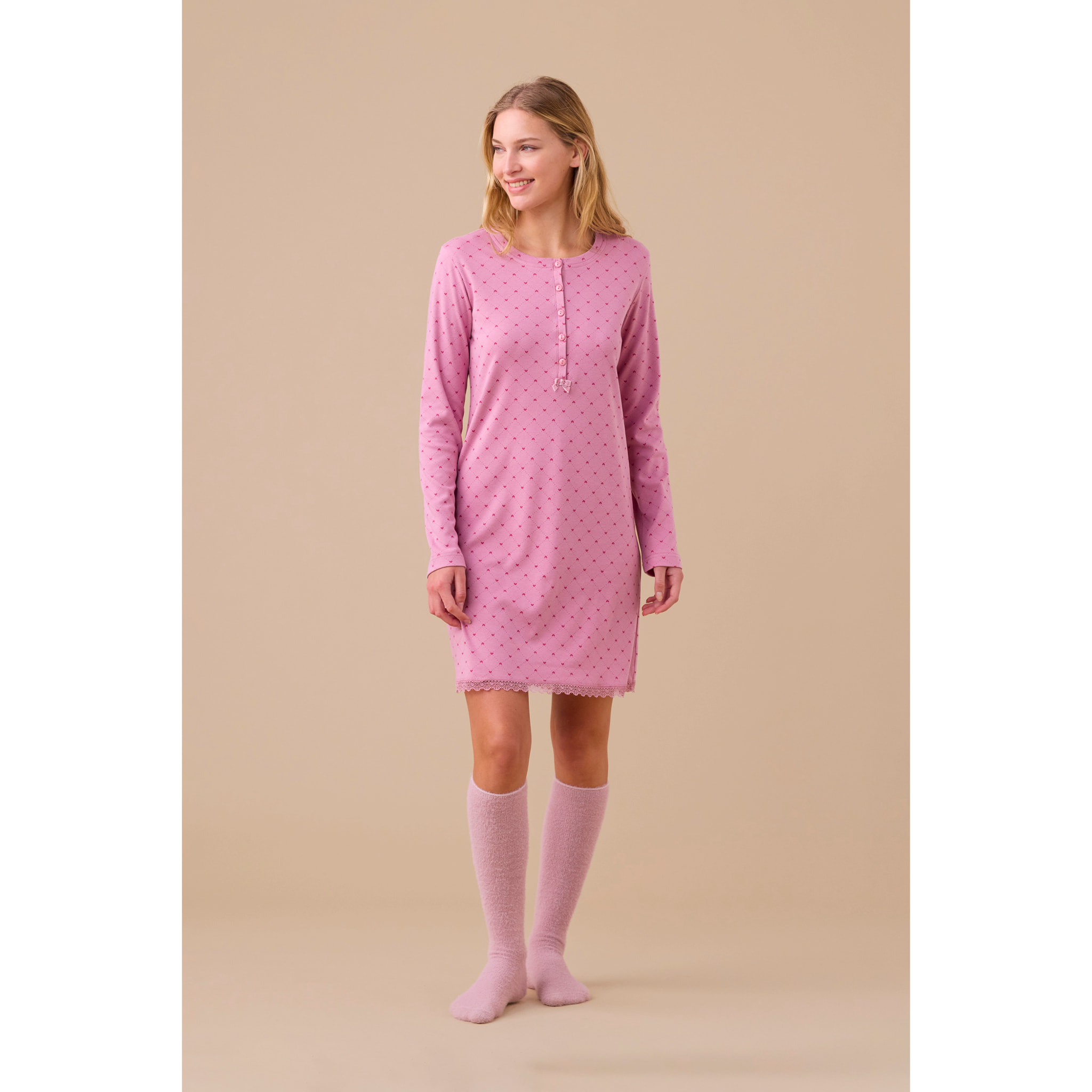 Camicia da notte donna in caldo cotone articolo cuore. Noidinotte