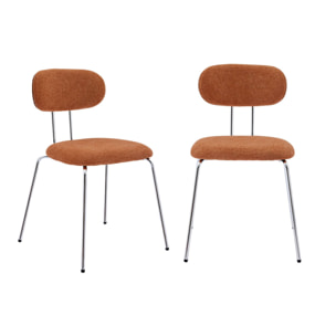 2 chaises décor bois courbé teinté noyer et tissu déperlant terracotta. pieds métal chromé - L 45 x P 55 x H 80cm - Erin