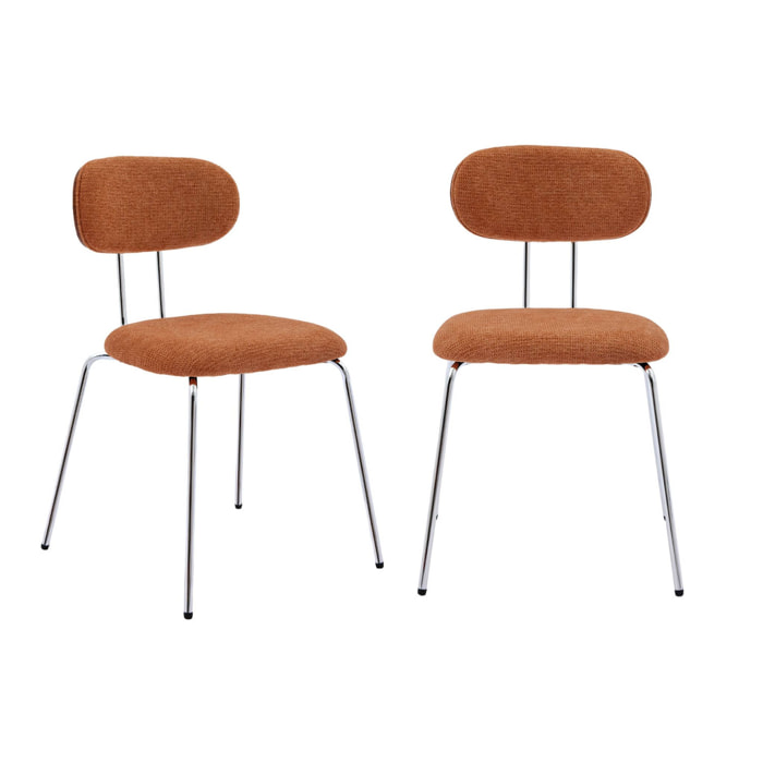 2 chaises décor bois courbé teinté noyer et tissu déperlant terracotta. pieds métal chromé - L 45 x P 55 x H 80cm - Erin