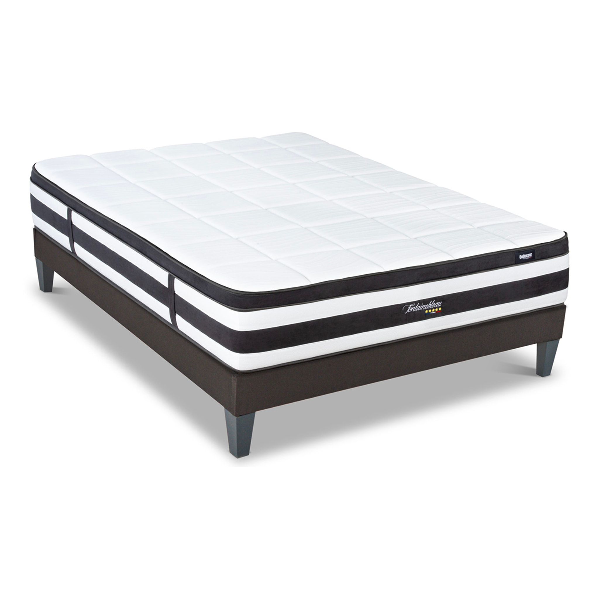Ensemble Matelas Fontainebleau & Sommier KIT15, 25 cm, Ressorts Ensachés et Mousse polyuréthane, technologie Tri-Lattes, Soutien Ferme