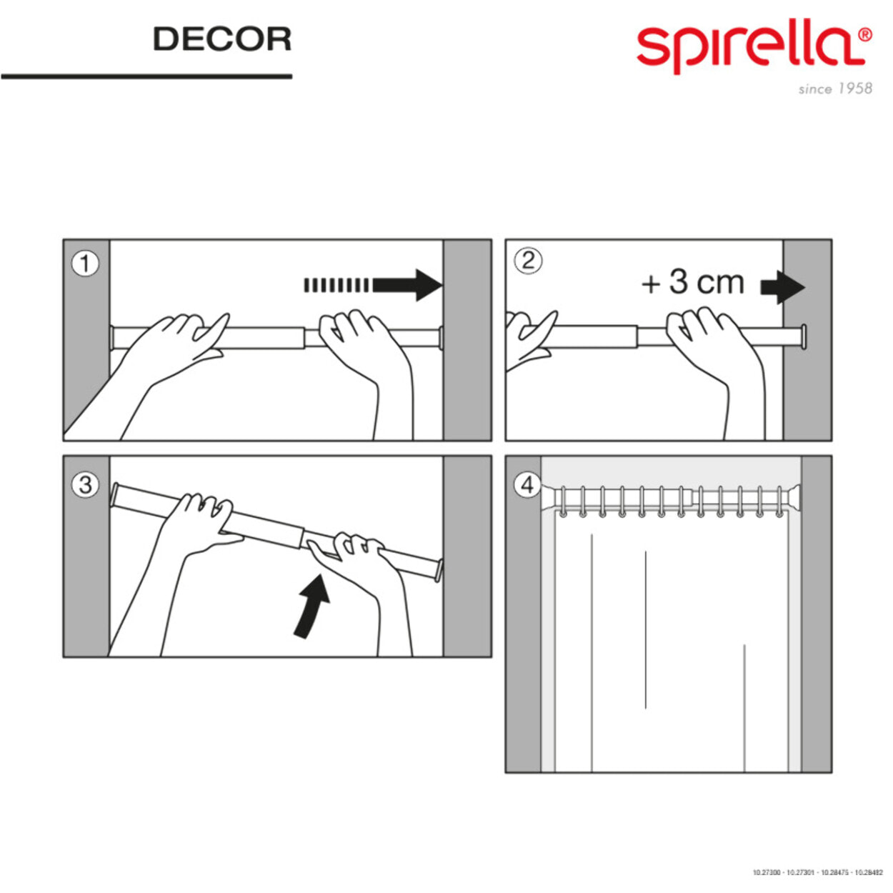 Barre tringle pour rideau de douche ou baignoire extensible sans perçage en Alu DECOR 125-220cm Finition brillante Spirella