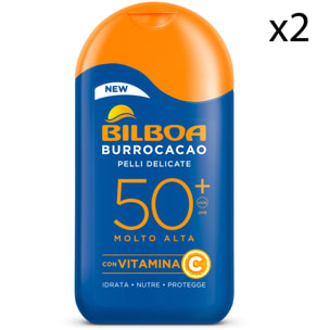 2x Bilboa Latte Solare Burrocacao Protezione Molto Alta SPF 50+ Pelli Delicate - 2 Flaconi da 200ml