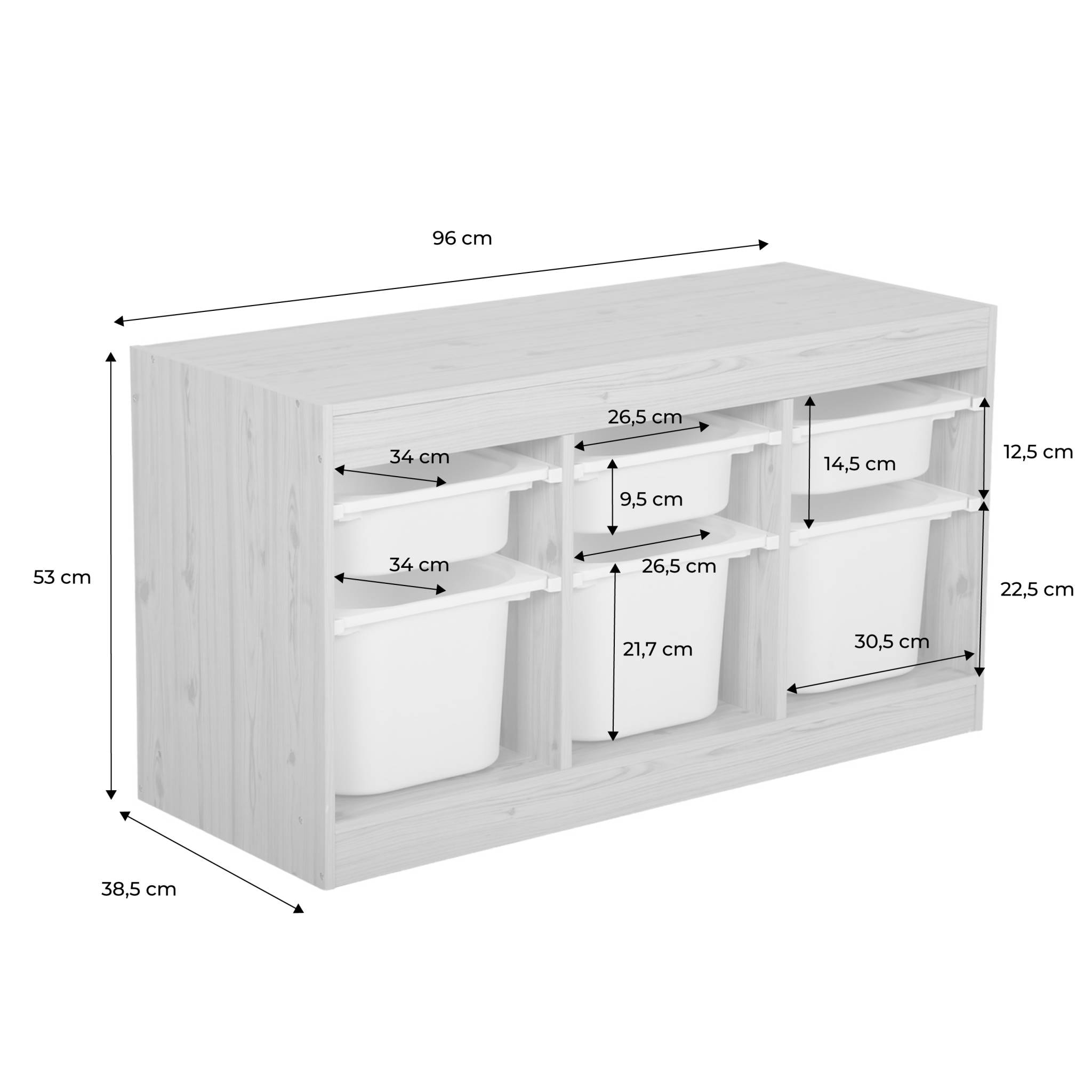 Meuble de rangement pour enfant décor bois 6 bacs de rangement SORA
