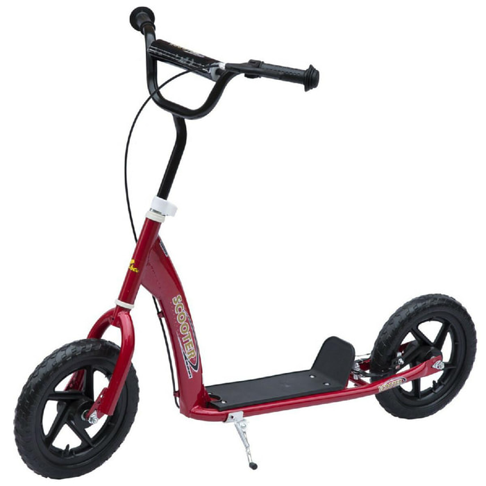 Trottinette patinette enfants à partir de 5 ans pneus 30 cm guidon réglable poignée frein et béquille acier rouge