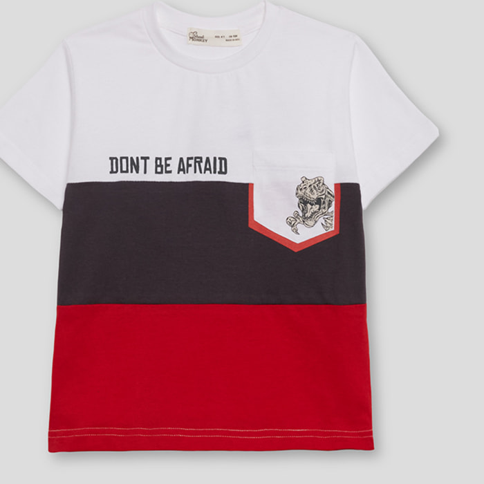 Camiseta Niño Manga Corta, Diseño Color Gris Marengo y Rojo, Bolsillo de Pecho Estampado, 100 % Algodón, Cuello Redondo | Color: Gris marengo | Street Monkey