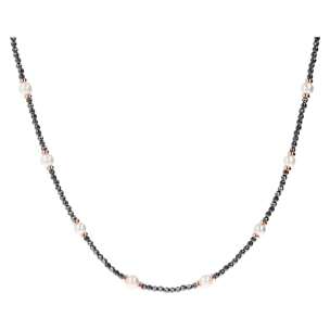 Collana Lunga con Rondelle Lucide, Ematite Nera Sfaccettata e Perle Bianche d'Acqua Dolce Ø 7/8 mm