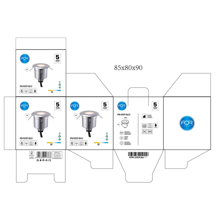 Forlight EMPOTRABLE DE SUELO IP65-IP67 MERKI LED 1.7 BLANCO CÁLIDO - 3000K ON-OFF ALUMIN