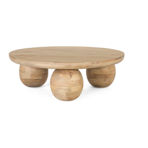 Table Basse Ronde en Bois de Manguier 90 cm Style Japandi Scandinave