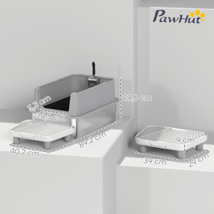 Bac à litière acier inox parois latérales hautes pédale tapis filtrants anti-dispersion pelle