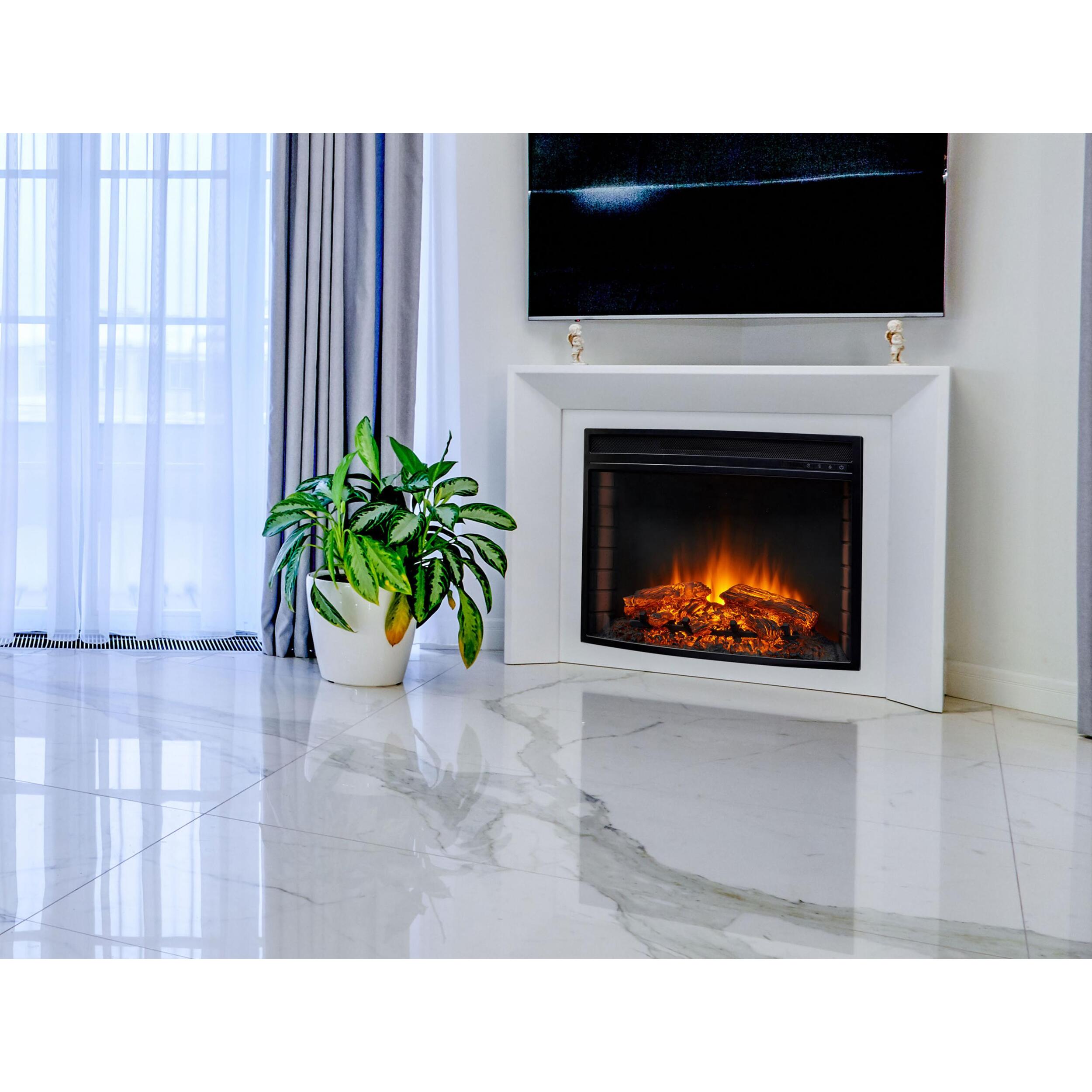 Chimenea eléctrica 2kW en cristal templado plano con mando a distancia y llama regulable CHE-630R PURLINE