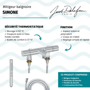 Mitigeur baignoire Simone + pommeau de douche Shift+ rond + flexible de douche lisse + colonnettes Idro'Flex