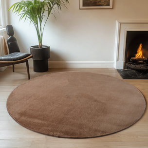 ALBA - Tapis rond doux mocca à poils courts