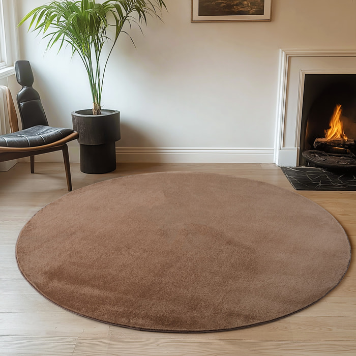 ALBA - Tapis rond doux mocca à poils courts