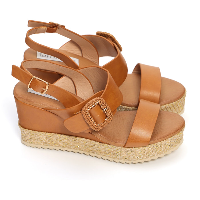 Sandali in simil pelle con zeppa