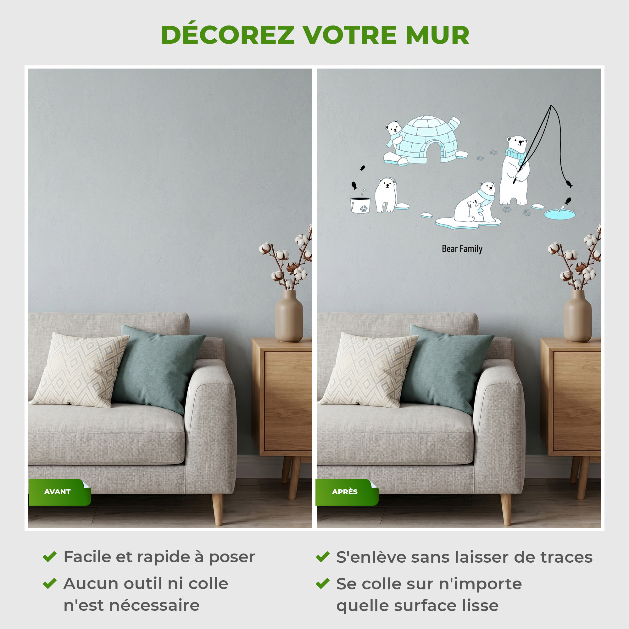 Stickers Muraux décoration adhésifs ours
