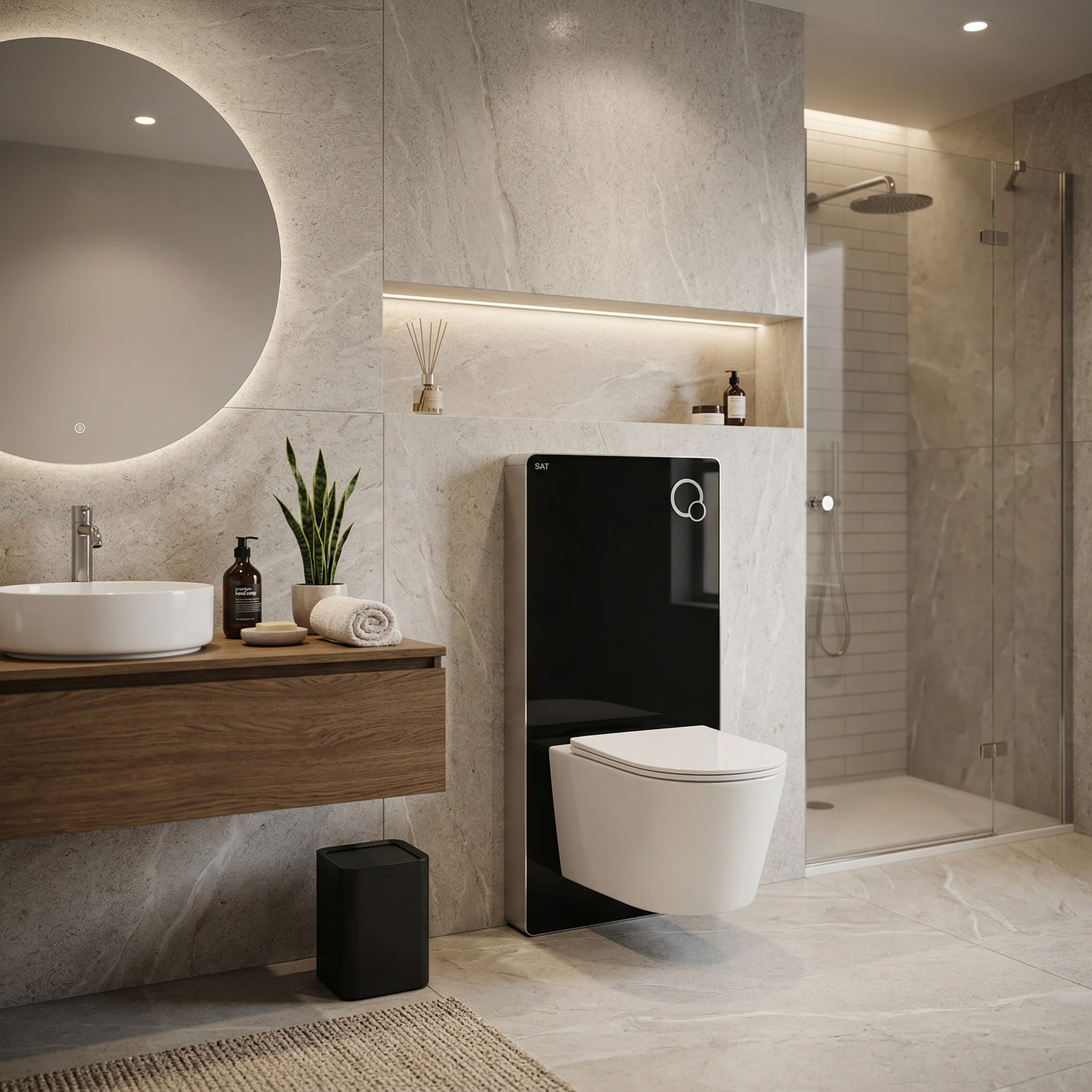 Glass pack WC bâti-support avec plaque de commande + WC suspendu Ceramia sans bride avec abattant SoftClose (STGLBCE14WT01-FR)