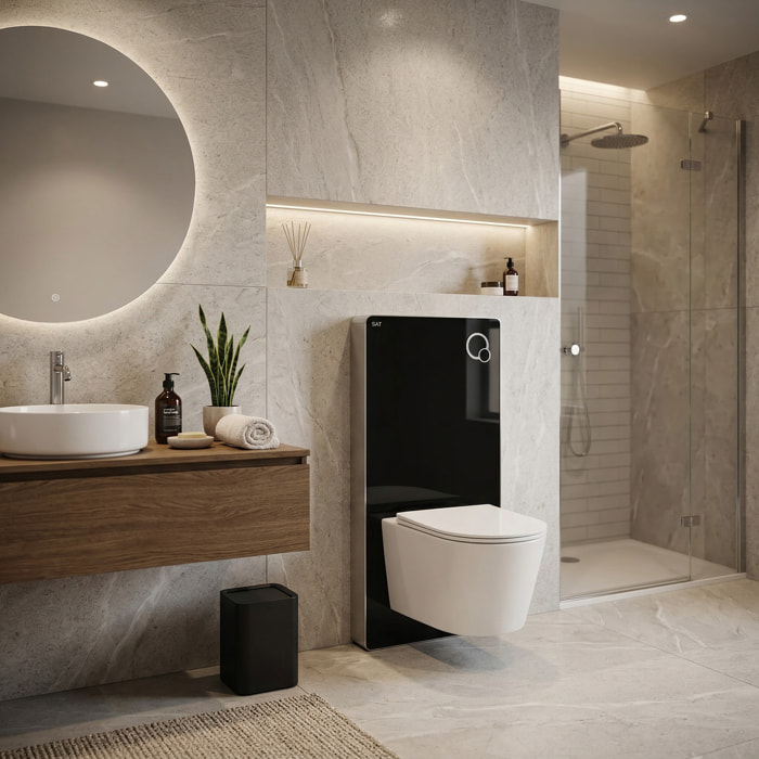 Glass pack WC bâti-support avec plaque de commande + WC suspendu Ceramia sans bride avec abattant SoftClose (STGLBCE14WT01-FR)