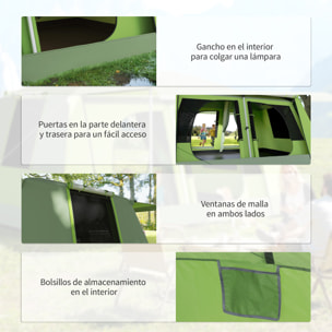 Outsunny Tienda de Campaña Familiar para 4 Personas Tienda de Camping con Mosquitera Gancho y Bolsa de Transporte Anti-UV para Pescar Senderismo Impermeable 2000 mm 405x305x225 cm Verde