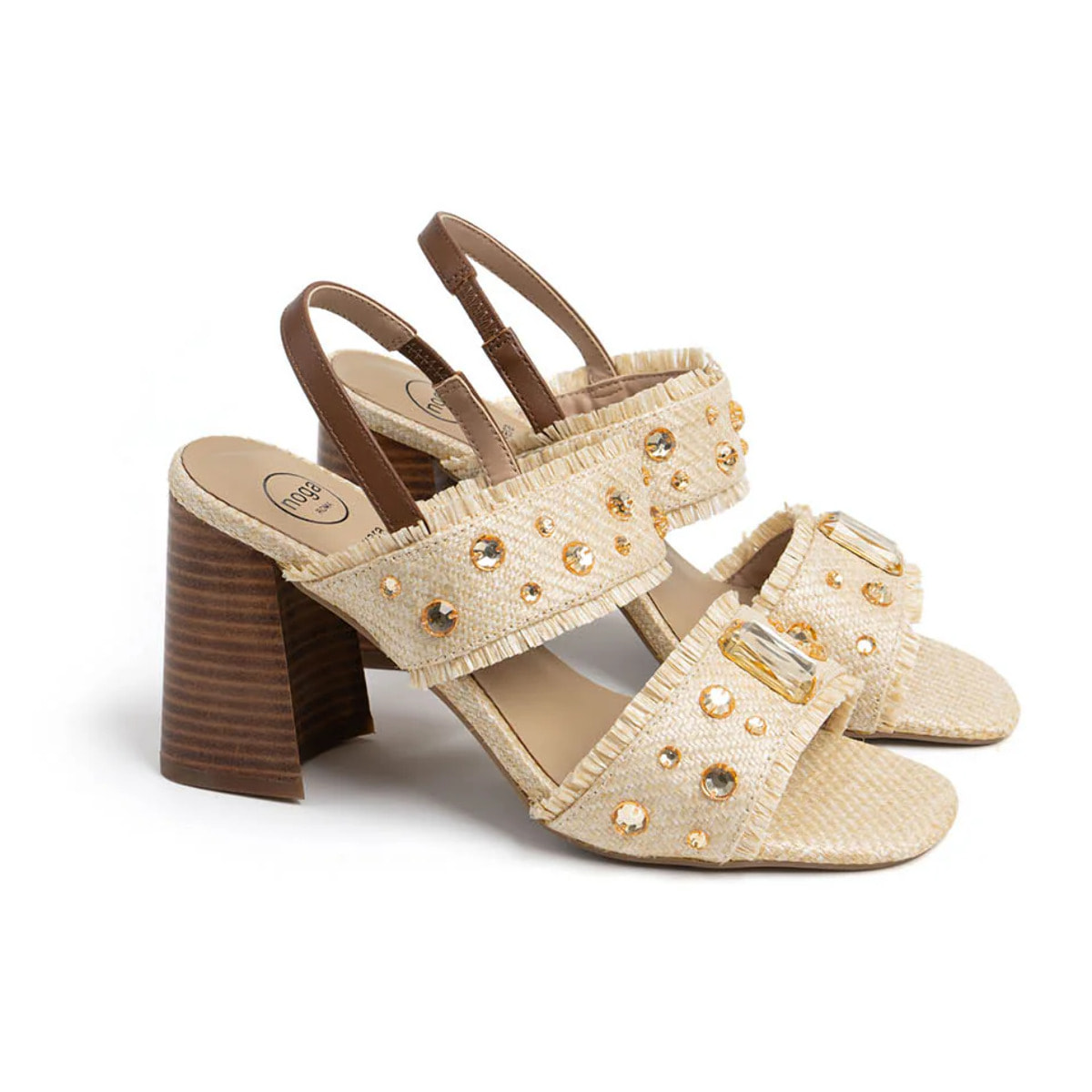 Sandalo con tacco alto con fasce a incrocio e cinturino - BEIGE