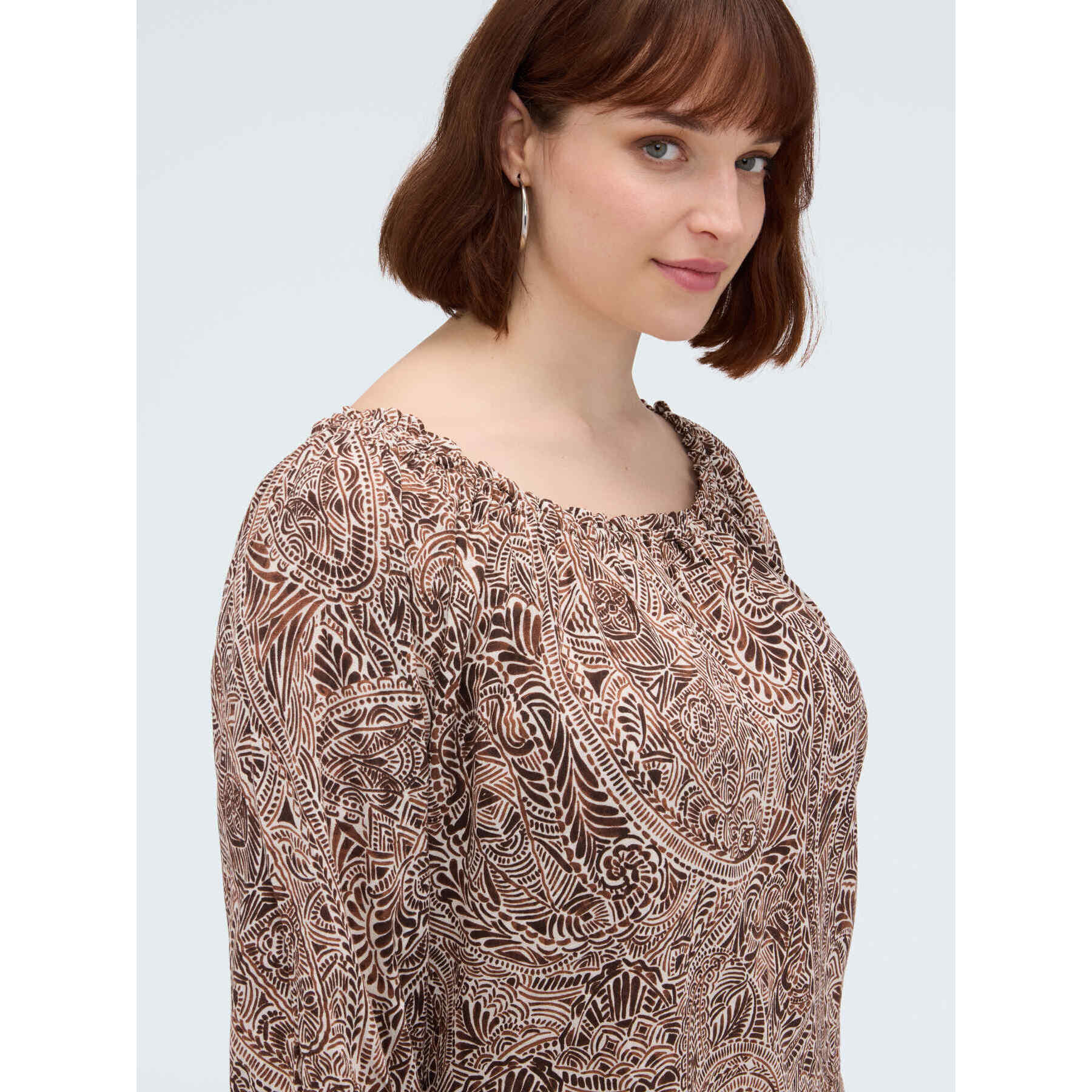 Fiorella Rubino - Blusa off shoulders con stampa - Marrone