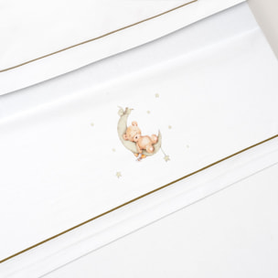 Triptico Cuna Estampado Oso Luna Estrellas + Broche Bco/Verde