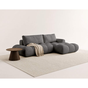 Yulin - Canapé d'angle ouvert droit 4 places convertible avec coffre en tissu bouclette - Gris