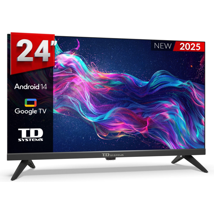 Smart TV 24 pulgadas HD Hey Google Official Assistant con control por voz. Televisor Android 14 - TD Systems M24K21GLE
