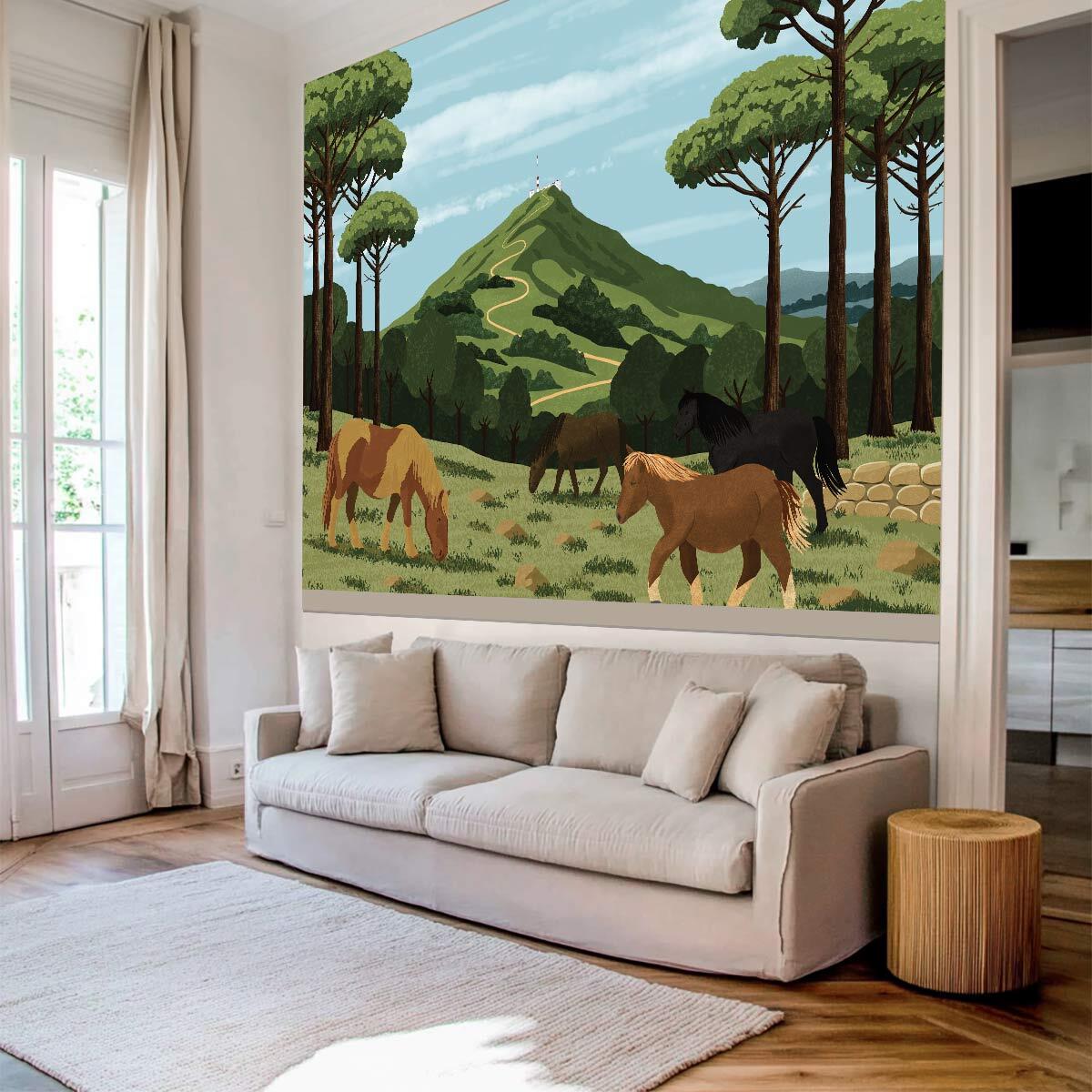 Papier peint panoramique Rhune et pottock illustrés  Intissé