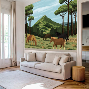 Papier peint panoramique Rhune et pottock illustrés  Intissé