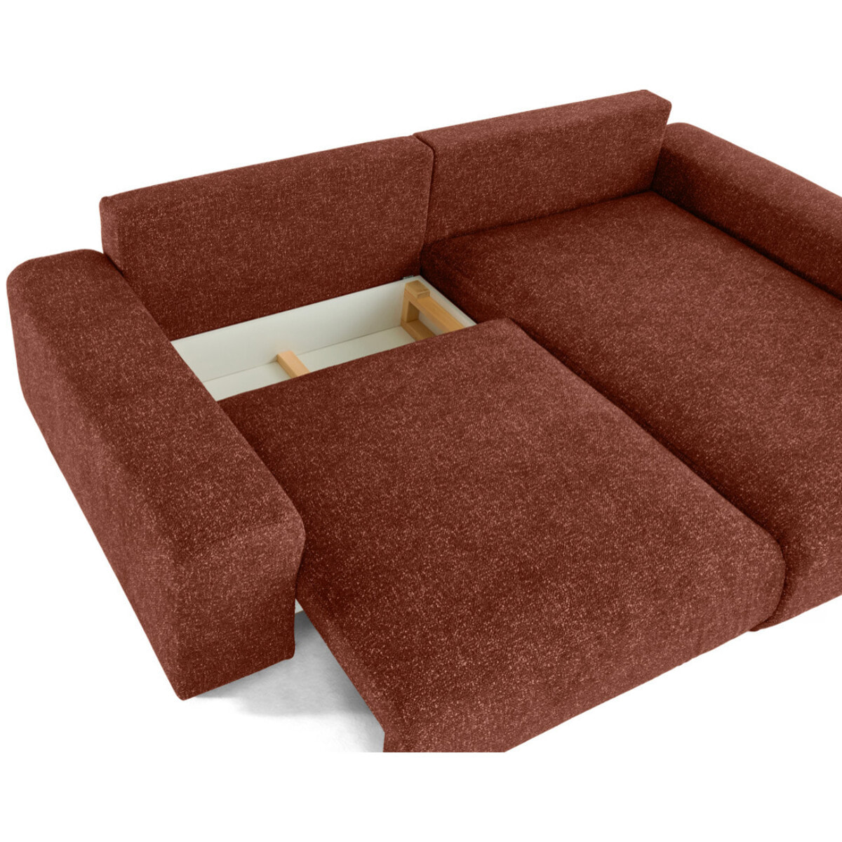 Spice - canapé d'angle réversible 4 places convertible avec coffre en tissu moucheté - Terracotta