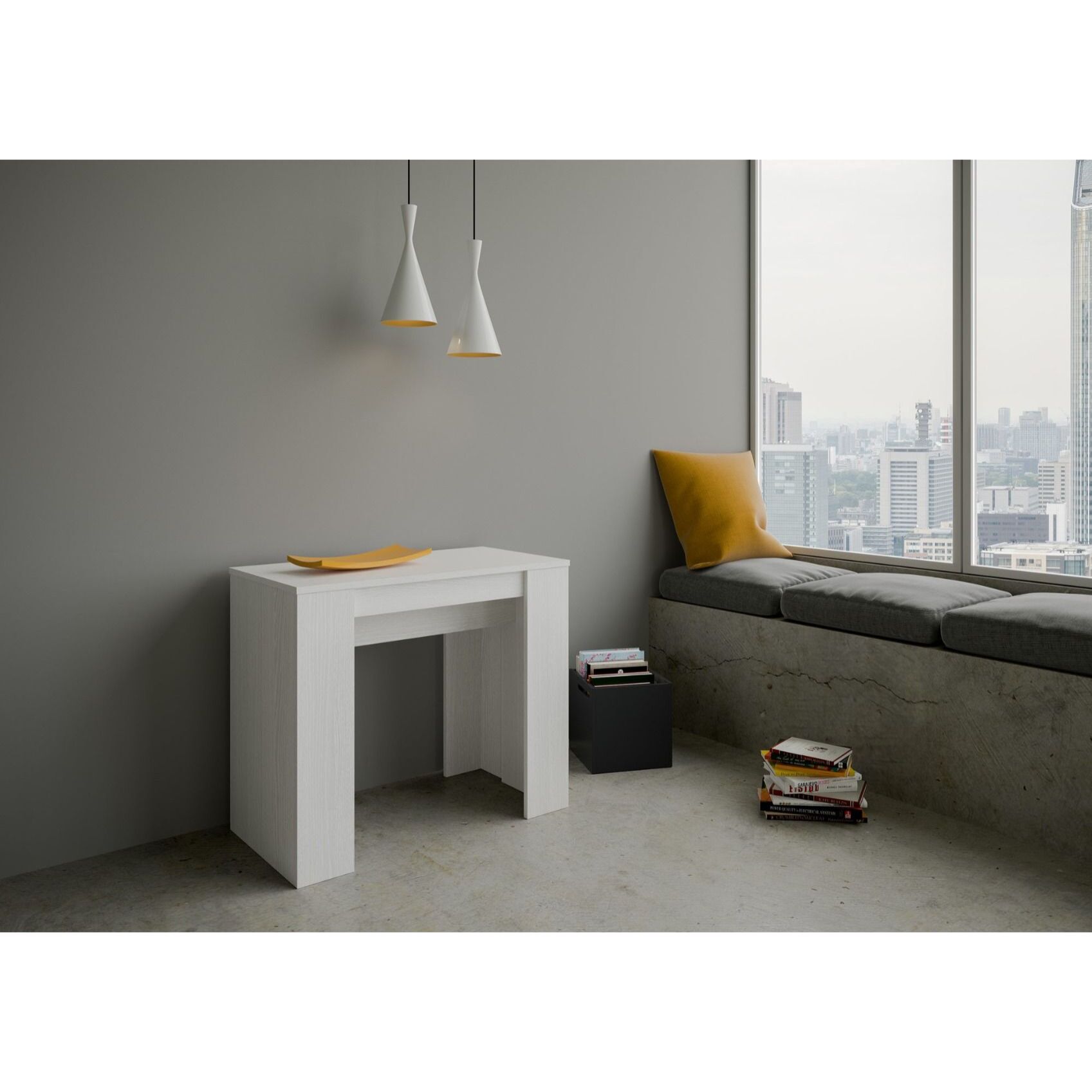 Consolle allungabile 90x48/204 cm Basic Small Bianco Frassino.