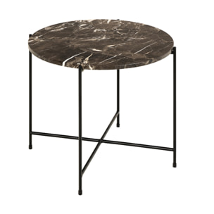 Ezaro - table basse - 52 cm - plateau en marbre - pieds en acier - Marron
