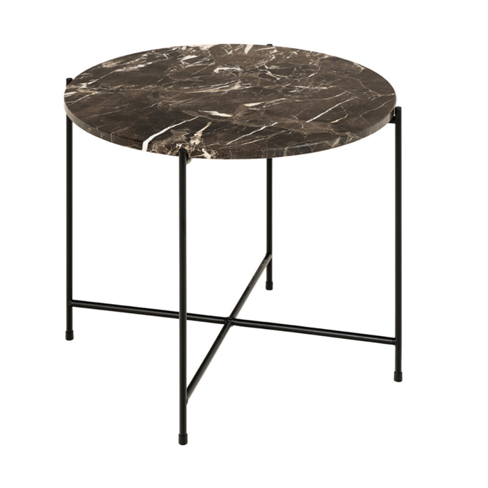Ezaro - table basse - 52 cm - plateau en marbre - pieds en acier - Marron