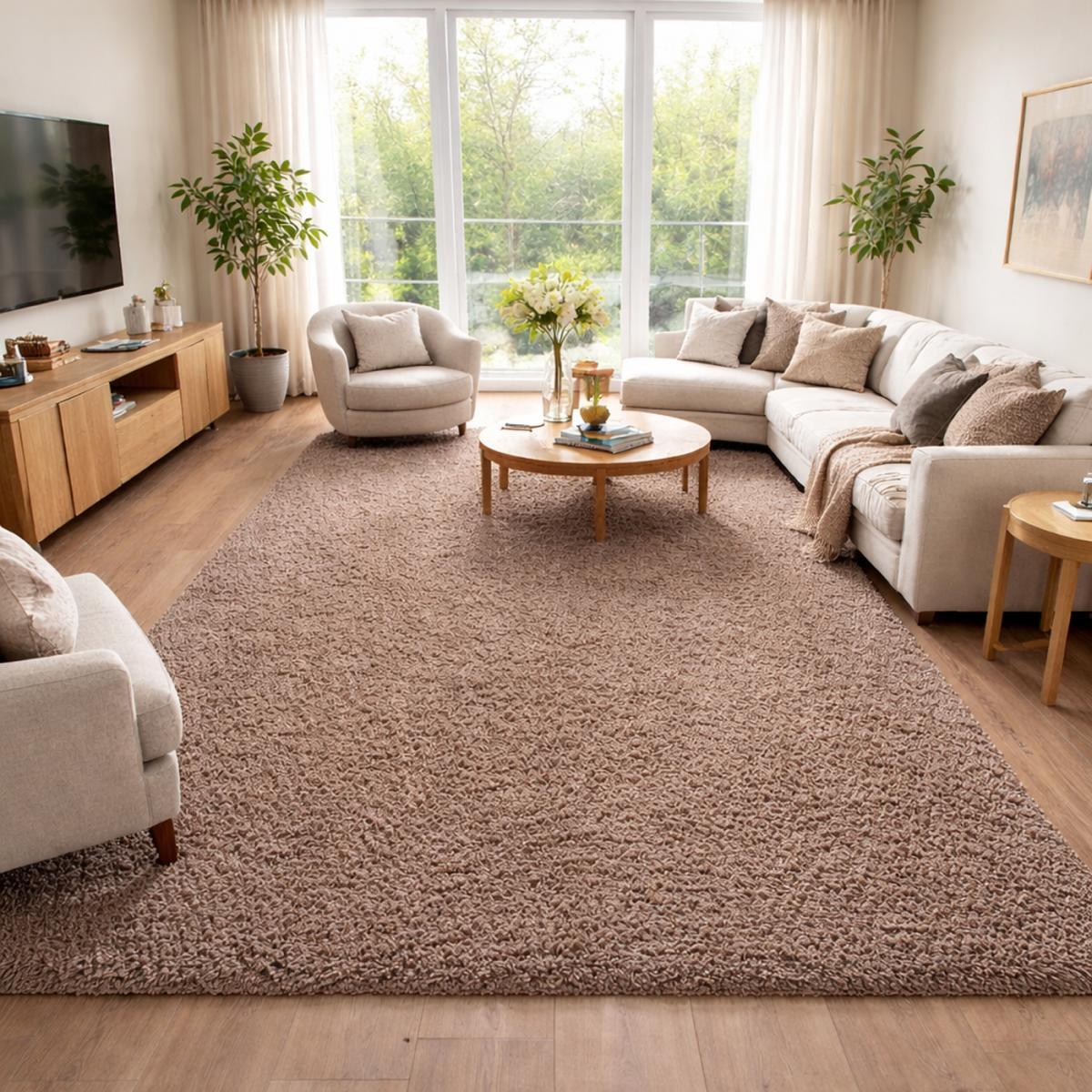 Tapis poils longs shaggy tissé motif uni ZASIVE