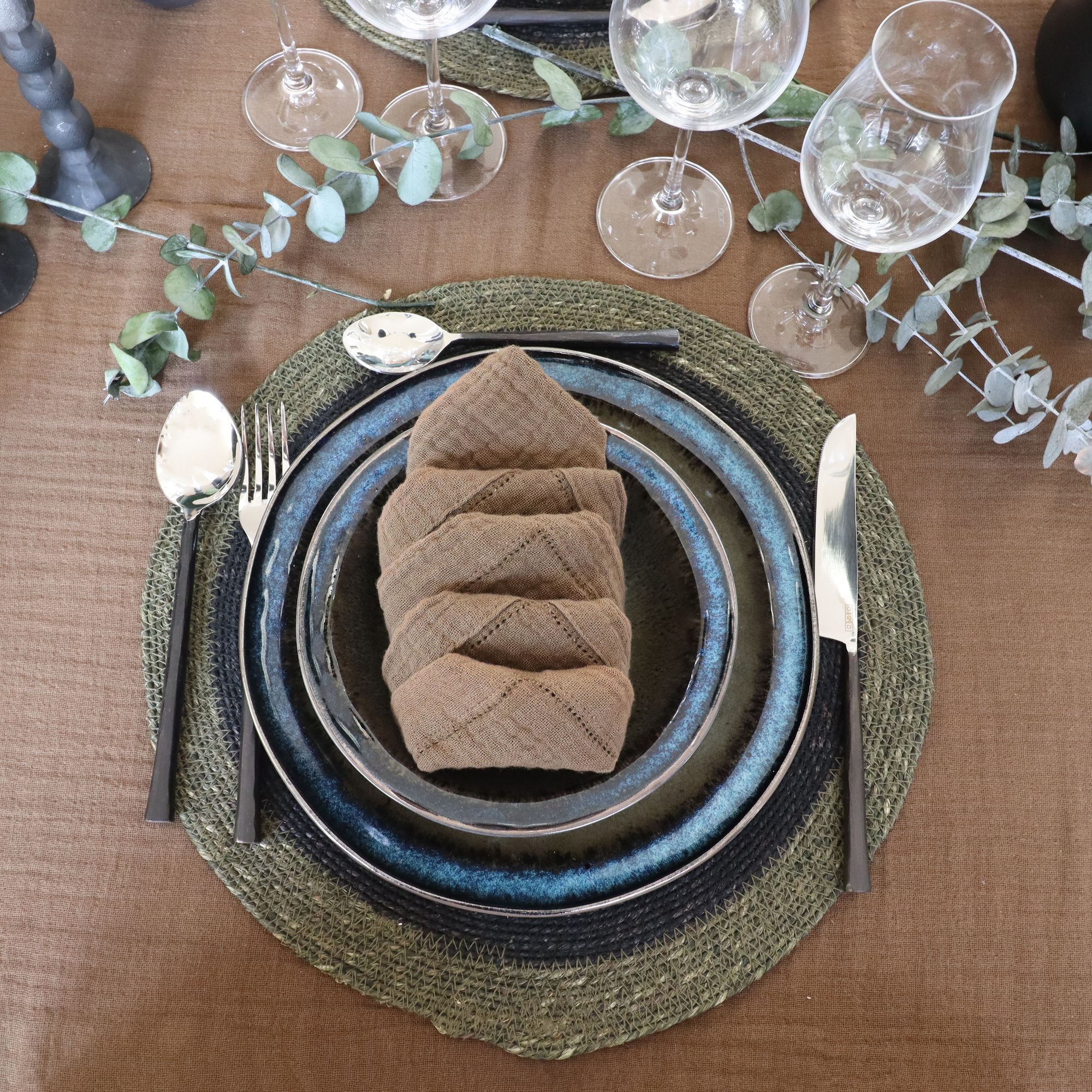 Lot de 6 sets de table vert en jonc de mer 38cm LUNA