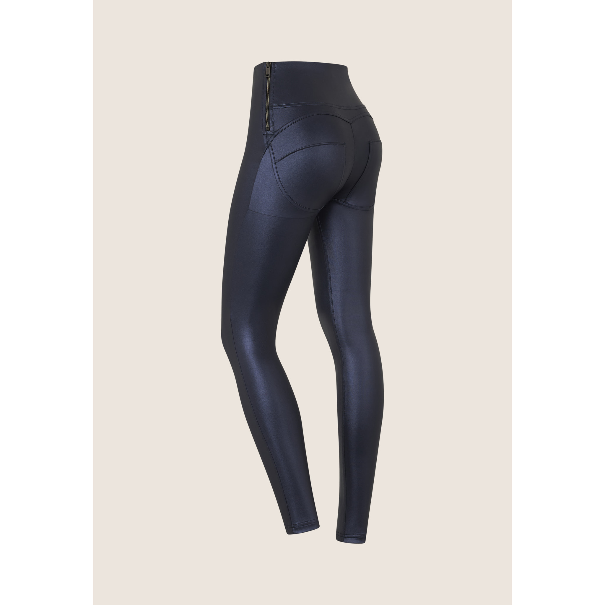 Pantaloni push up WR.UP® vita alta tessuto lucido wet effect