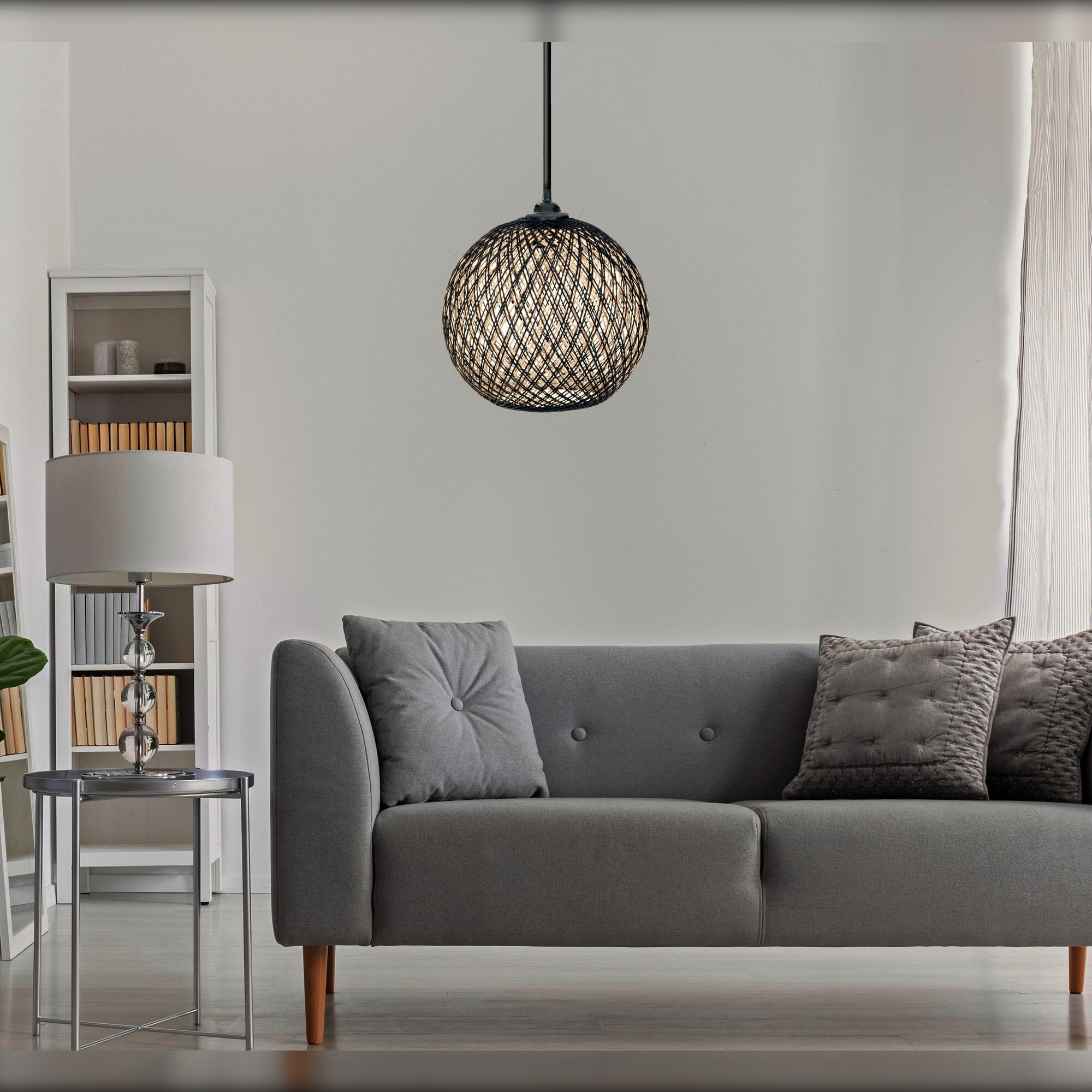 Lámpara de techo con Yute, hecho a mano color Marrón Crudo Negro