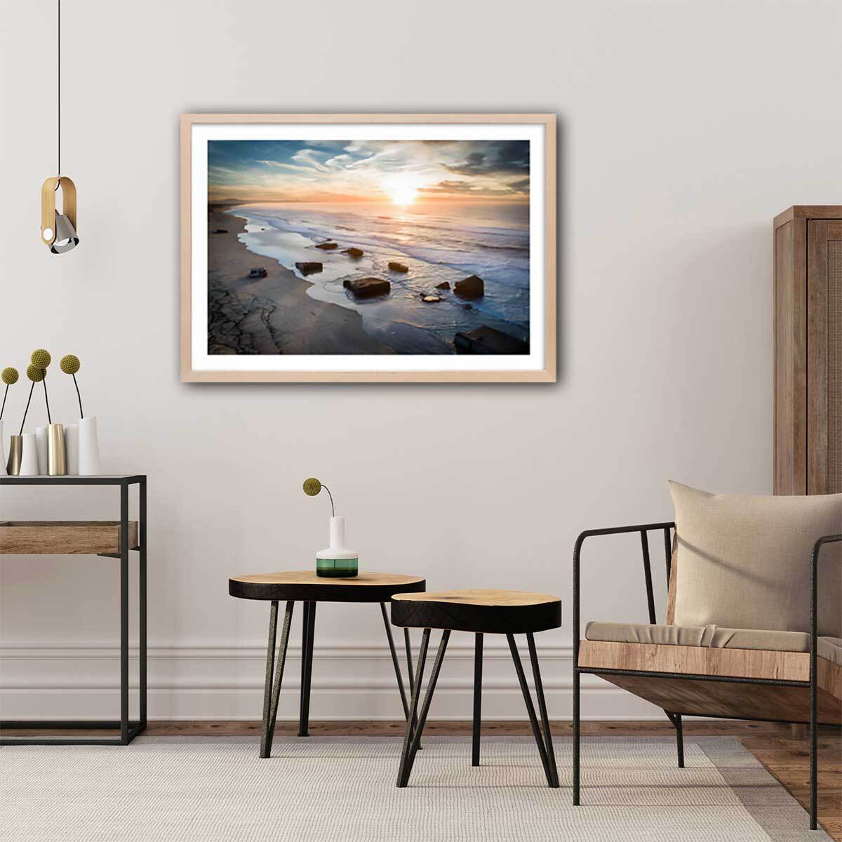 Affiche vestige mur de l'atlantique Affiche + cadre en bois - Chêne