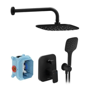 10° ensemble de douche de douche 3 jets à encastrer avec mitigeur à levier, noir (X07S013)