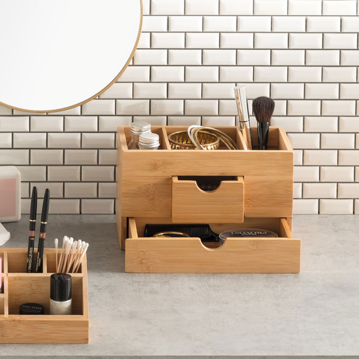 Organiseur 2 tiroirs/3 compartiements bambou
