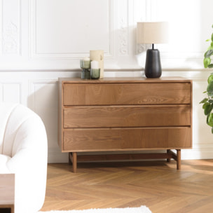 MARIO - Commode couleur naturelle 3 tiroirs décor motif arrondi