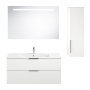 Meuble vasque 90 cm BURGBAD Olena blanc brillant + miroir + colonne de salle de bain