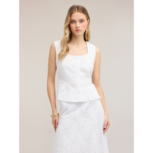 Motivi - Top de bordado inglés con peplum - Blanco