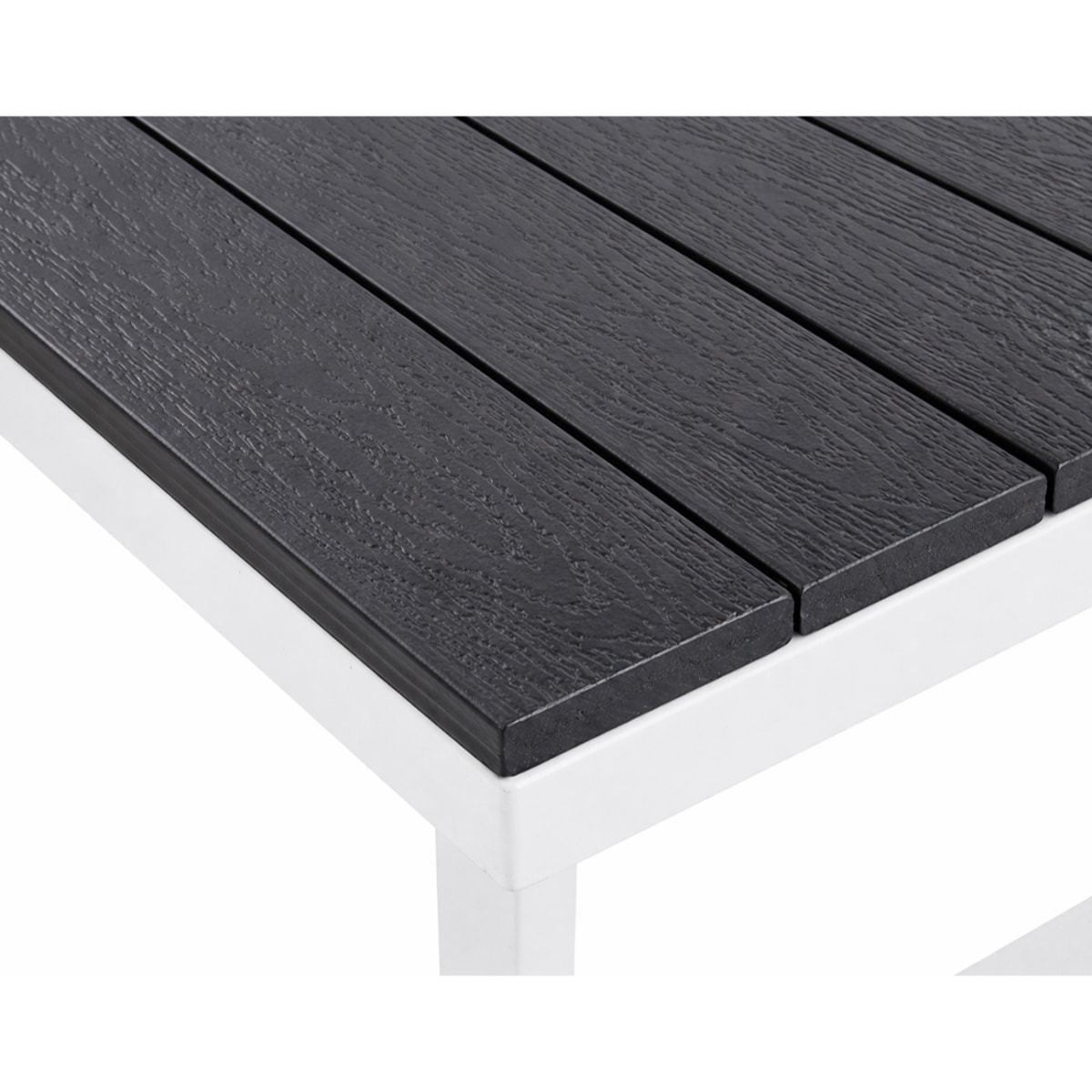 Konna - salon de jardin d'angle en acier blanc - 5 places - coussin beige et table incluse - Beige/Blanc