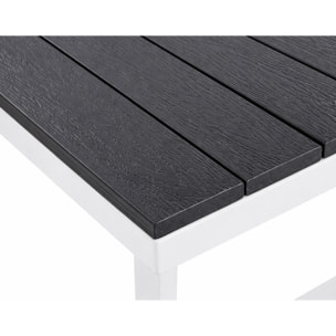 Konna - salon de jardin d'angle en acier blanc - 5 places - coussin beige et table incluse - Beige/Blanc