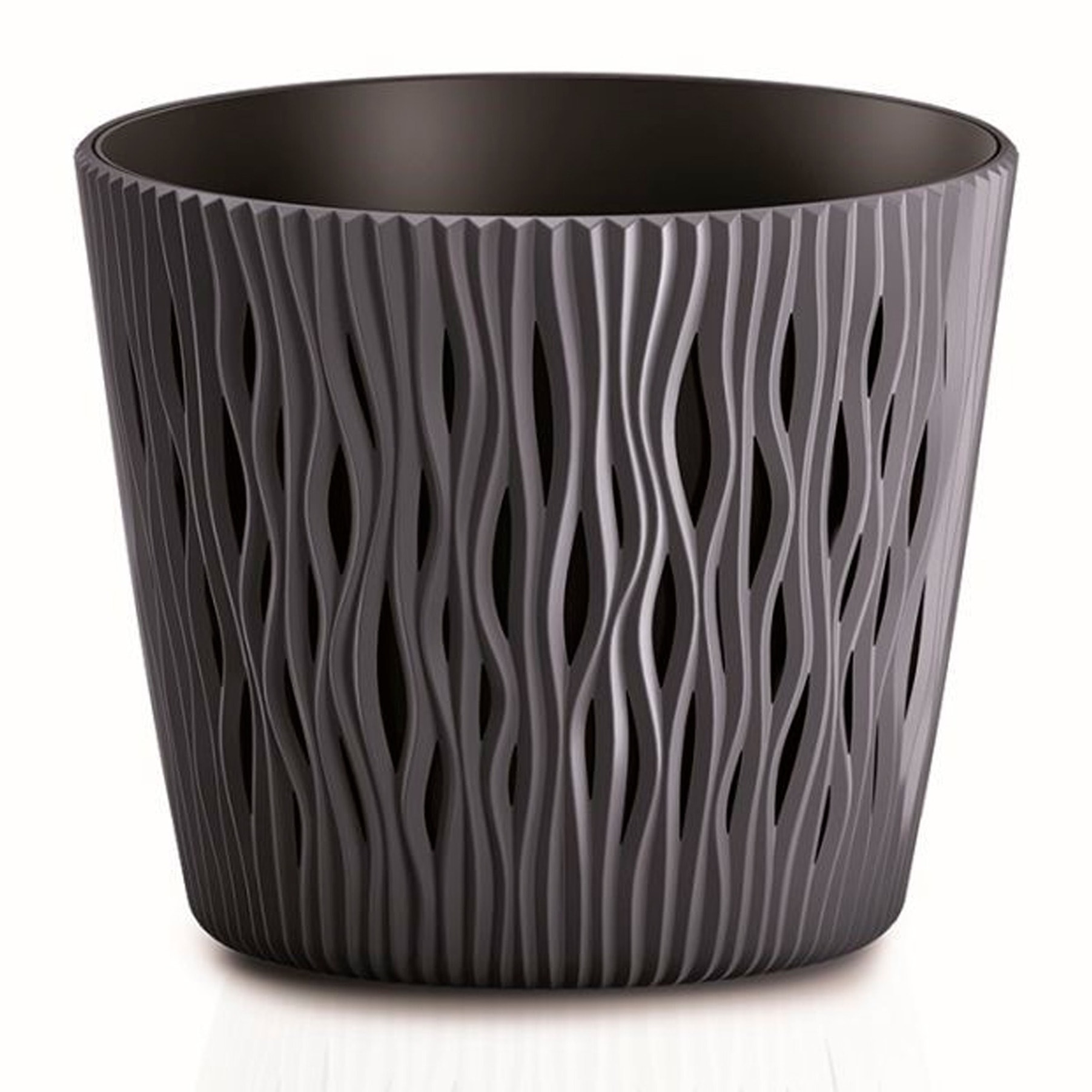 3x maceta redonda de plastico sandy round en color antracita 18,9 (largo) x 18,9 (ancho) x 16,5 (alto) cm