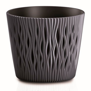 3x maceta redonda de plastico sandy round en color antracita 18,9 (largo) x 18,9 (ancho) x 16,5 (alto) cm